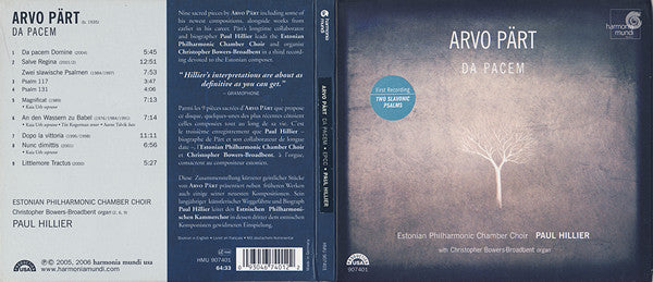 Arvo Pärt - Estonian Philharmonic Chamber Choir, Paul Hillier With Christopher Bowers-Broadbent : Da Pacem (CD, Album)