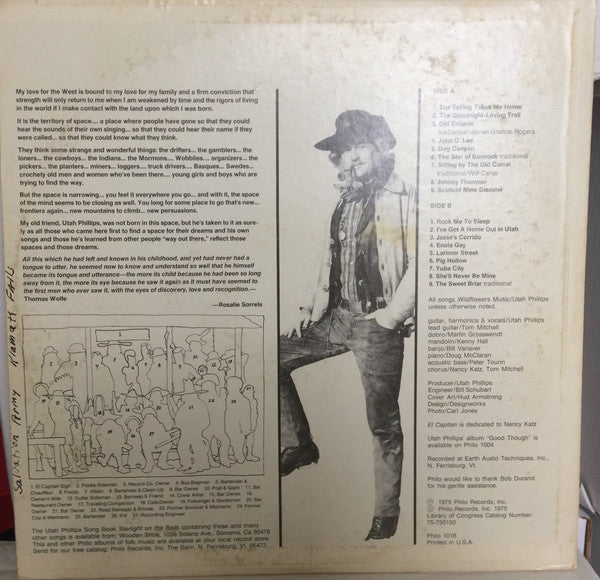 Utah Phillips : El Capitan (LP, Album, Whi)