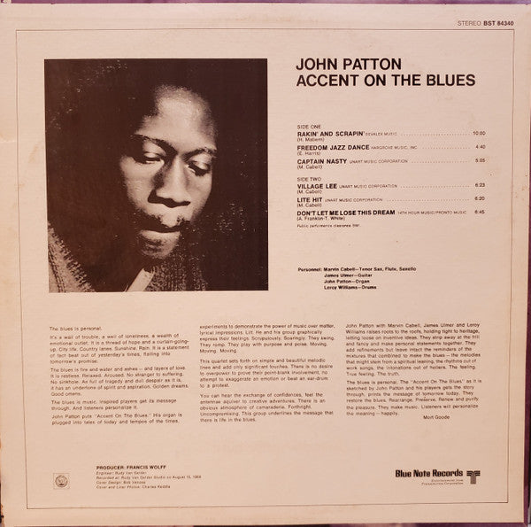 John Patton : Accent On The Blues (LP, Album, RP)