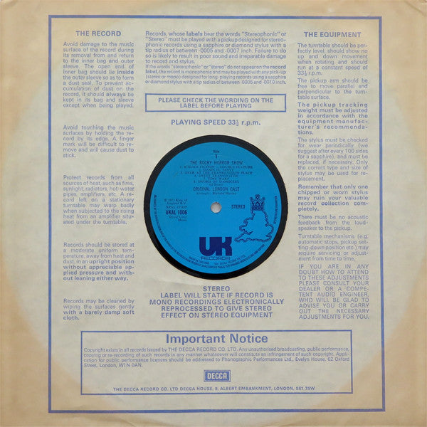 Original London Cast* : The Rocky Horror Show (LP, Album, Blu)