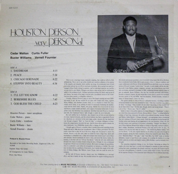 Houston Person : Very Personal (LP, Album, Promo)