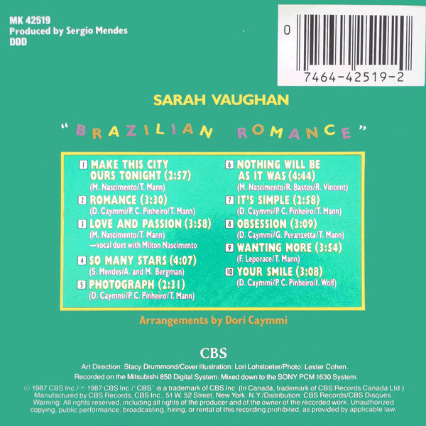 Sarah Vaughan With Milton Nascimento : Brazilian Romance (CD, Album)