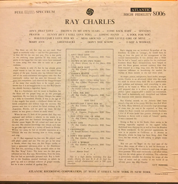 Ray Charles : Ray Charles (LP, Album, Mono)