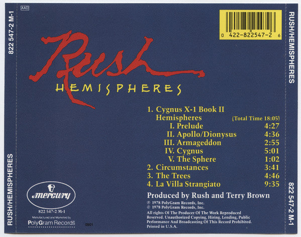 Rush : Hemispheres (CD, Album, RE, RP, PDO)