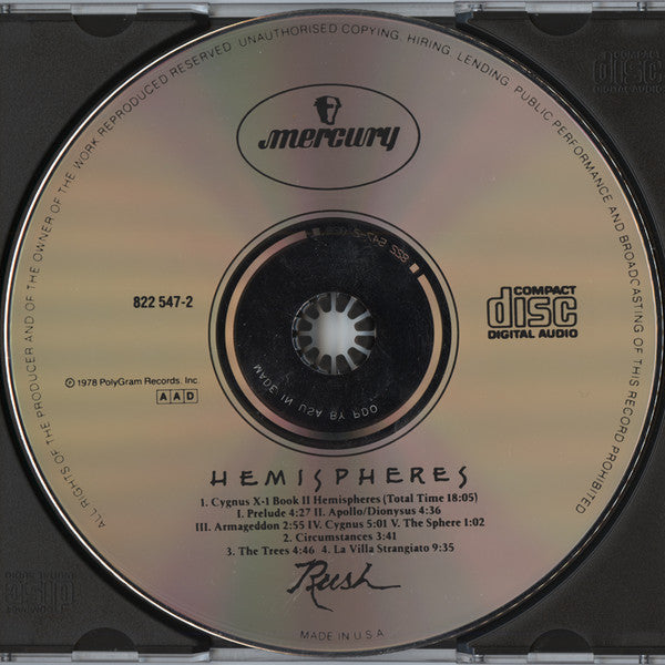 Rush : Hemispheres (CD, Album, RE, RP, PDO)