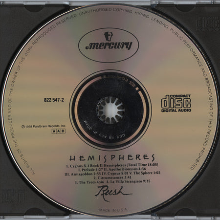 Rush : Hemispheres (CD, Album, RE, RP, PDO)
