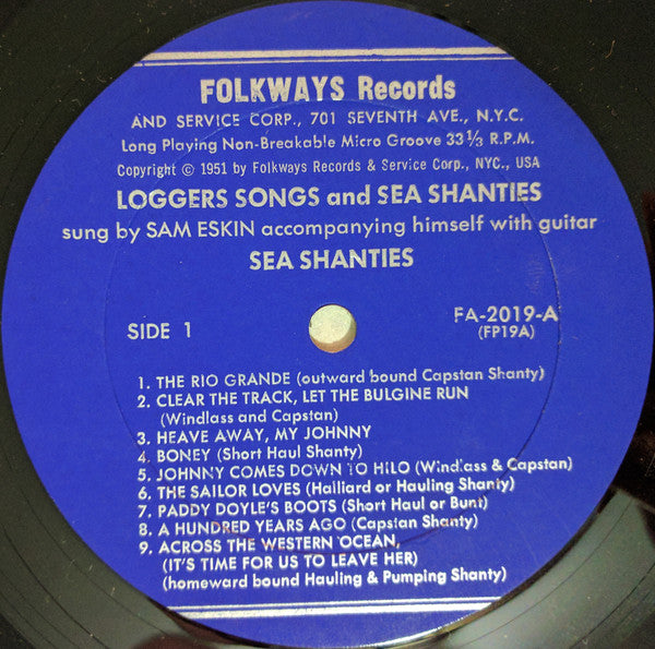 Sam Eskin : Sea Shanties And Loggers' Songs (10", Album, RE)