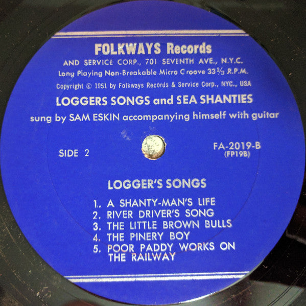 Sam Eskin : Sea Shanties And Loggers' Songs (10", Album, RE)
