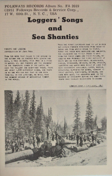 Sam Eskin : Sea Shanties And Loggers' Songs (10", Album, RE)
