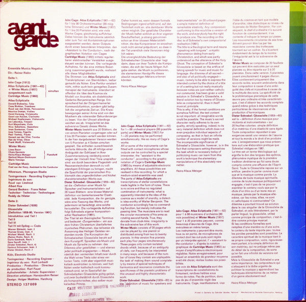 John Cage / Dieter Schnebel - Ensemble Musica Negativa, Rainer Riehn : Atlas Eclipticalis • Winter Music • Cartridge Music / Glossolalie (LP)