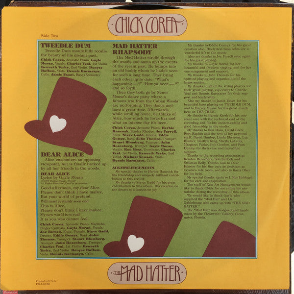 Chick Corea : The Mad Hatter (LP, Album, San)