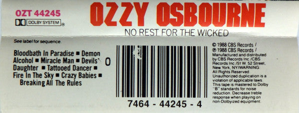 Ozzy Osbourne : No Rest For The Wicked (Cass, Album, Smo)