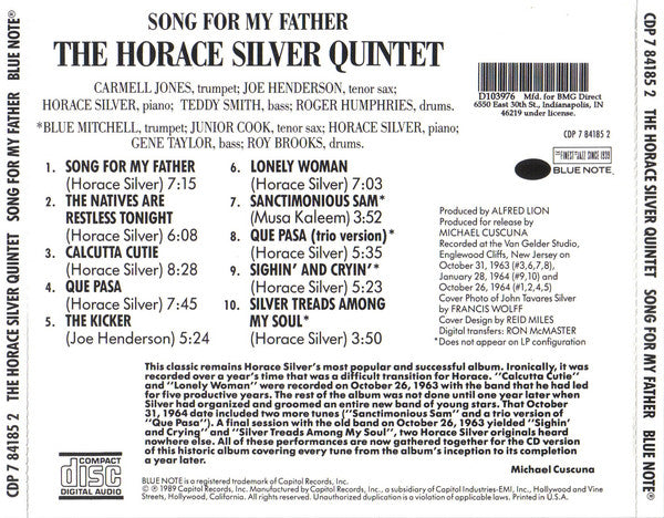 The Horace Silver Quintet : Song For My Father (CD, Album, Club, RE)