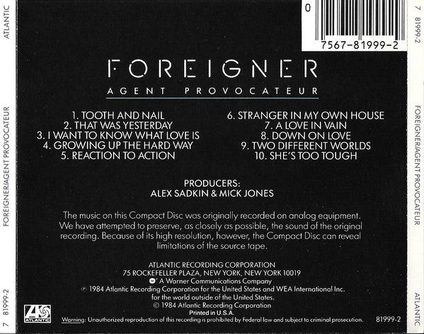 Foreigner : Agent Provocateur (CD, Album)