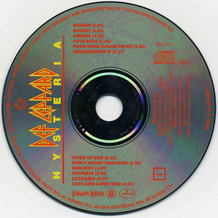 Def Leppard : Hysteria (CD, Album, PDO)