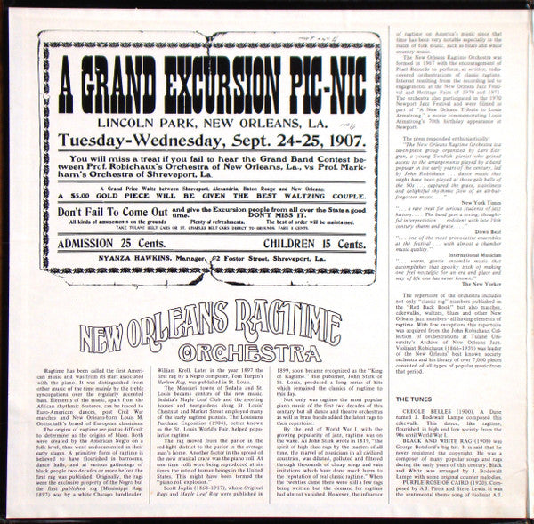 The New Orleans Ragtime Orchestra : New Orleans Ragtime Orchestra (LP, Album, Gat)