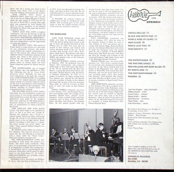 The New Orleans Ragtime Orchestra : New Orleans Ragtime Orchestra (LP, Album, Gat)