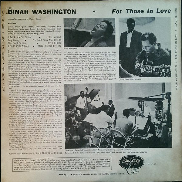Dinah Washington : For Those In Love (LP, Album, Mono, RP)