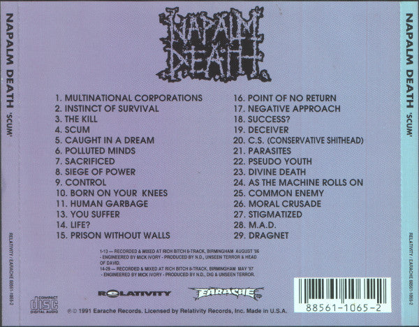 Napalm Death : Scum (CD, Album, M/Print, RE)