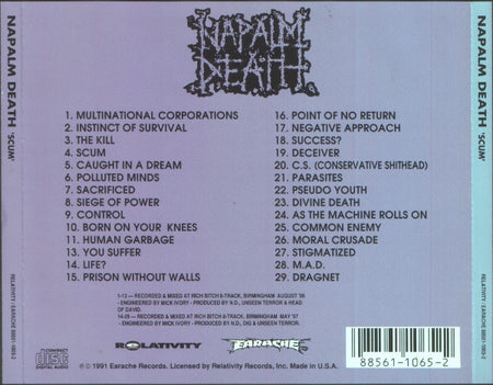 Napalm Death : Scum (CD, Album, M/Print, RE)