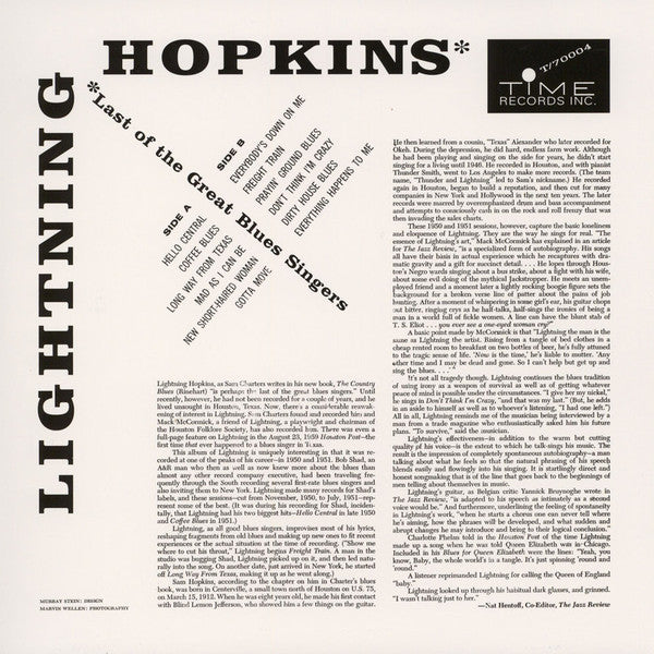 Lightnin' Hopkins : Last Of The Great Blues Singers (LP, Album, Comp, RP)