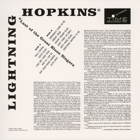 Lightnin' Hopkins : Last Of The Great Blues Singers (LP, Album, Comp, RP)