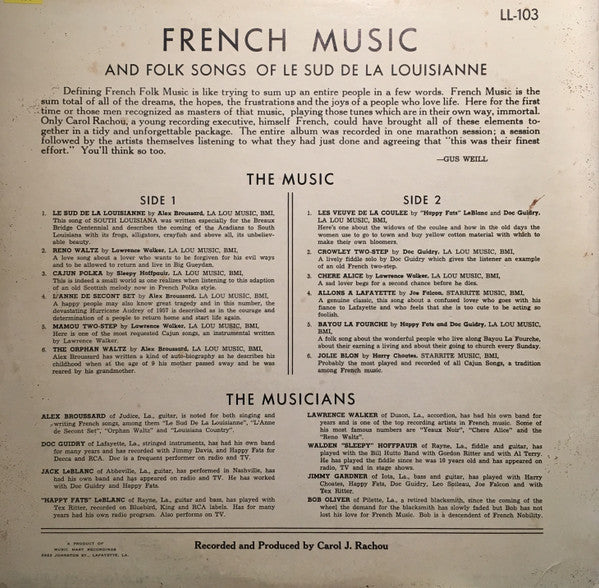 Various : French Music And Folk Songs Of Le Sud De La Louisianne (LP, Comp)