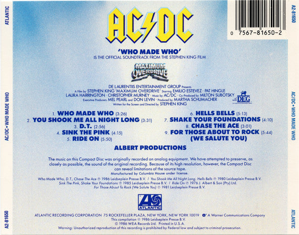 AC/DC : Who Made Who (CD, Album, Comp, Club)