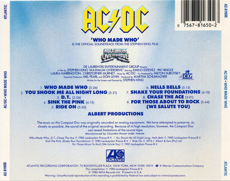 AC/DC : Who Made Who (CD, Album, Comp, Club)