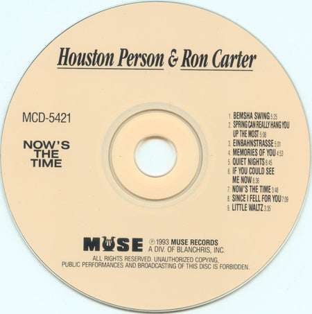 Houston Person & Ron Carter : Now's The Time  (CD, Album)