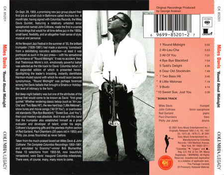 Miles Davis : 'Round About Midnight (CD, Album, RE, RM, RP)