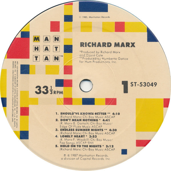 Richard Marx : Richard Marx (LP, Album, Spe)