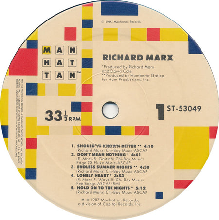 Richard Marx : Richard Marx (LP, Album, Spe)