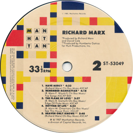 Richard Marx : Richard Marx (LP, Album, Spe)