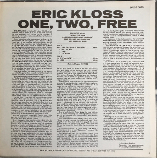 Eric Kloss : One, Two, Free (LP, Album, PRC)