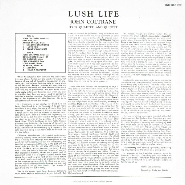 John Coltrane : Lush Life (LP, Album, Mono, RE)