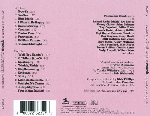 Thelonious Monk : The Definitive Thelonious Monk On Prestige And Riverside (2xCD, Comp, RM)