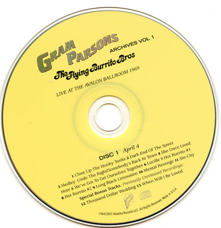 Gram Parsons With The Flying Burrito Bros : Gram Parsons Archives Vol 1 (Live At The Avalon Ballroom 1969) (2xCD, Album, RM)