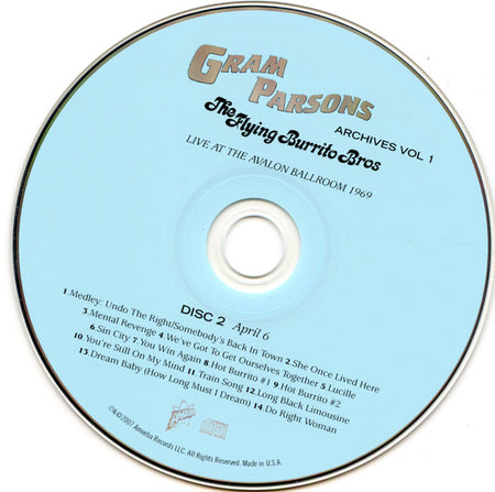 Gram Parsons With The Flying Burrito Bros : Gram Parsons Archives Vol 1 (Live At The Avalon Ballroom 1969) (2xCD, Album, RM)
