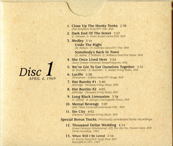 Gram Parsons With The Flying Burrito Bros : Gram Parsons Archives Vol 1 (Live At The Avalon Ballroom 1969) (2xCD, Album, RM)