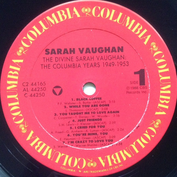 Sarah Vaughan : The Divine Sarah Vaughan (The Columbia Years 1949 - 1953) (2xLP, Comp, Car)