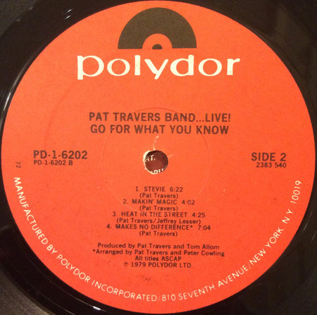 Pat Travers Band : Live! Go For What You Know (LP, Album, 72 )