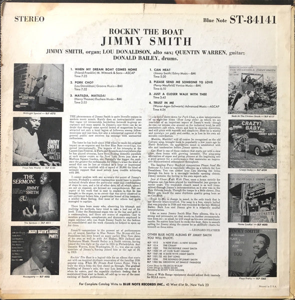 Jimmy Smith : Rockin' The Boat (LP, Album, RP)