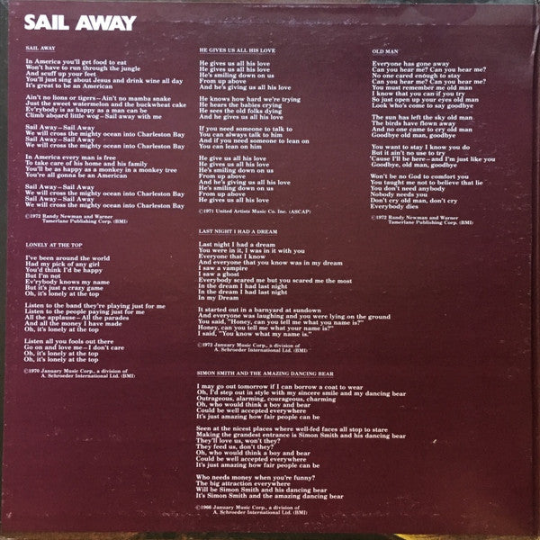 Randy Newman : Sail Away (LP, Album, Ter)