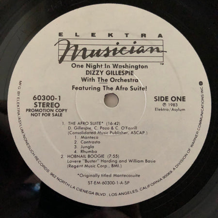 Dizzy Gillespie With The Orchestra (4) : One Night In Washington (LP, Album, Promo)