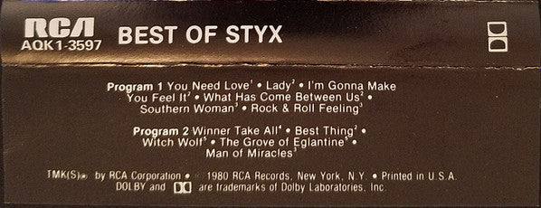 Styx : Best Of Styx (Cass, Comp, RE)