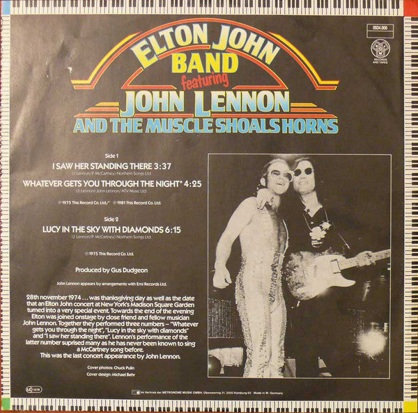 Elton John Band Featuring John Lennon And The Muscle Shoals Horns* : I Saw Her Standing There (12", Single)