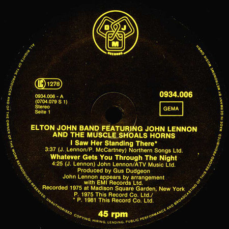 Elton John Band Featuring John Lennon And The Muscle Shoals Horns* : I Saw Her Standing There (12", Single)