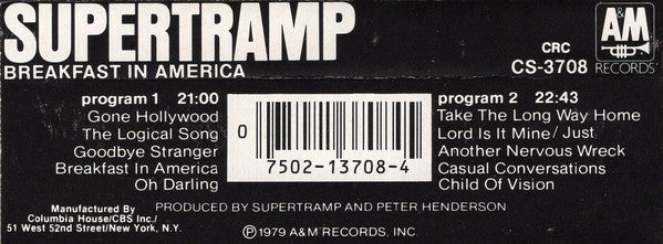 Supertramp : Breakfast In America (Cass, Album, Club, RE, Col)