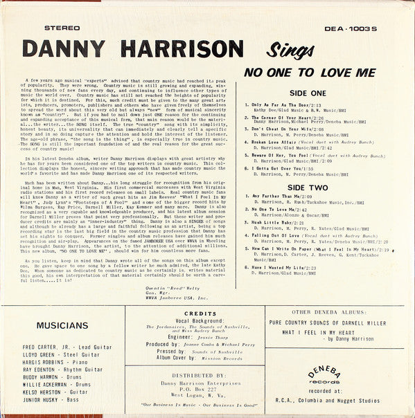 Danny Harrison (5) : No One To Love Me (LP)